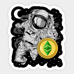 Astronaut Reaching Ethereum Classic Crypto ETH Coin To The Moon Crypto Token Cryptocurrency Wallet Birthday Gift For Men Women Kids Sticker